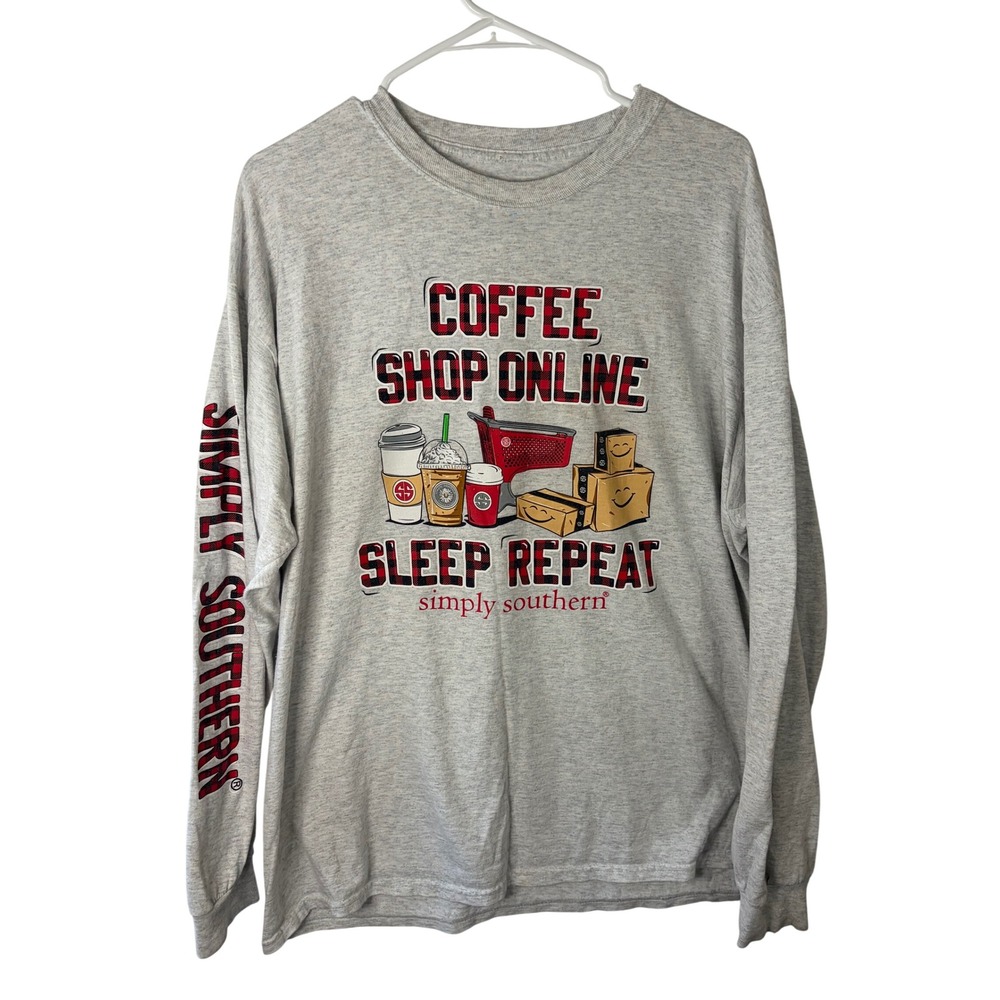 Simply Southern Coffee Shop Online Sleep Repeat Long Sleeve Graphic Tee Gray XL